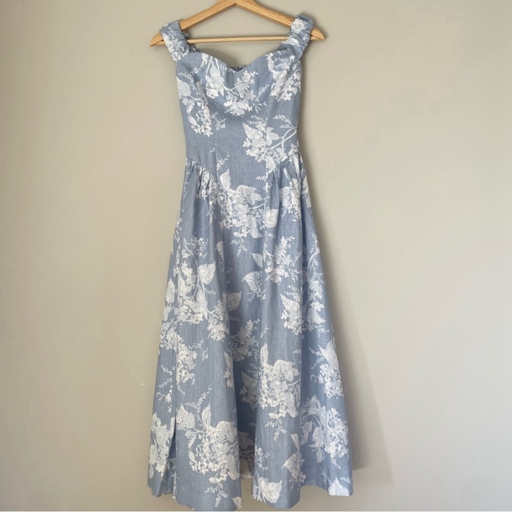 NEW Reformation Monet Linen Midi Dress
Angelic Floral Blue Off-Shoulder | Size 2